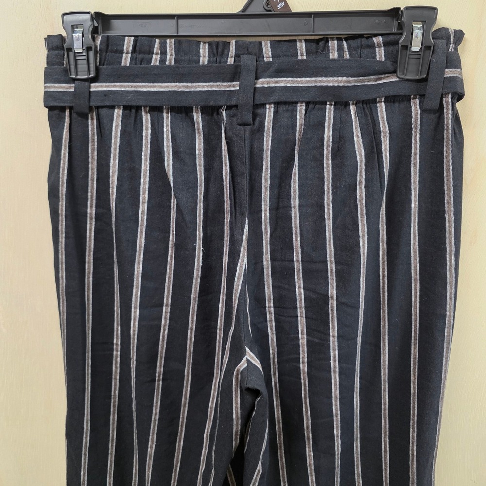 J. Jill Linen Stretch Striped Paperbag Wide Leg Crop Pants Black Petite Small - Picture 12 of 16